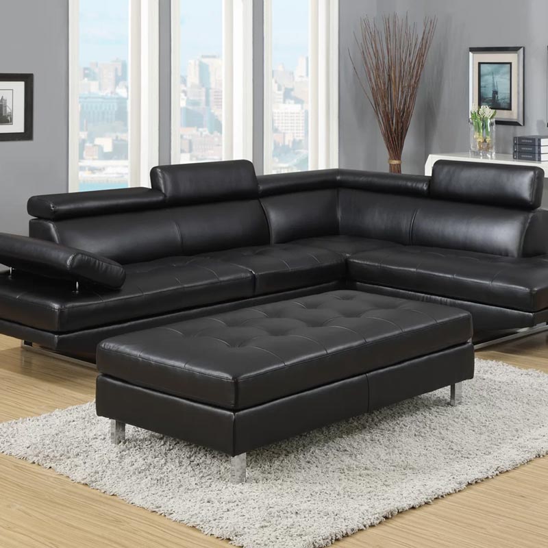 Black Leather Sectional Sofa Center